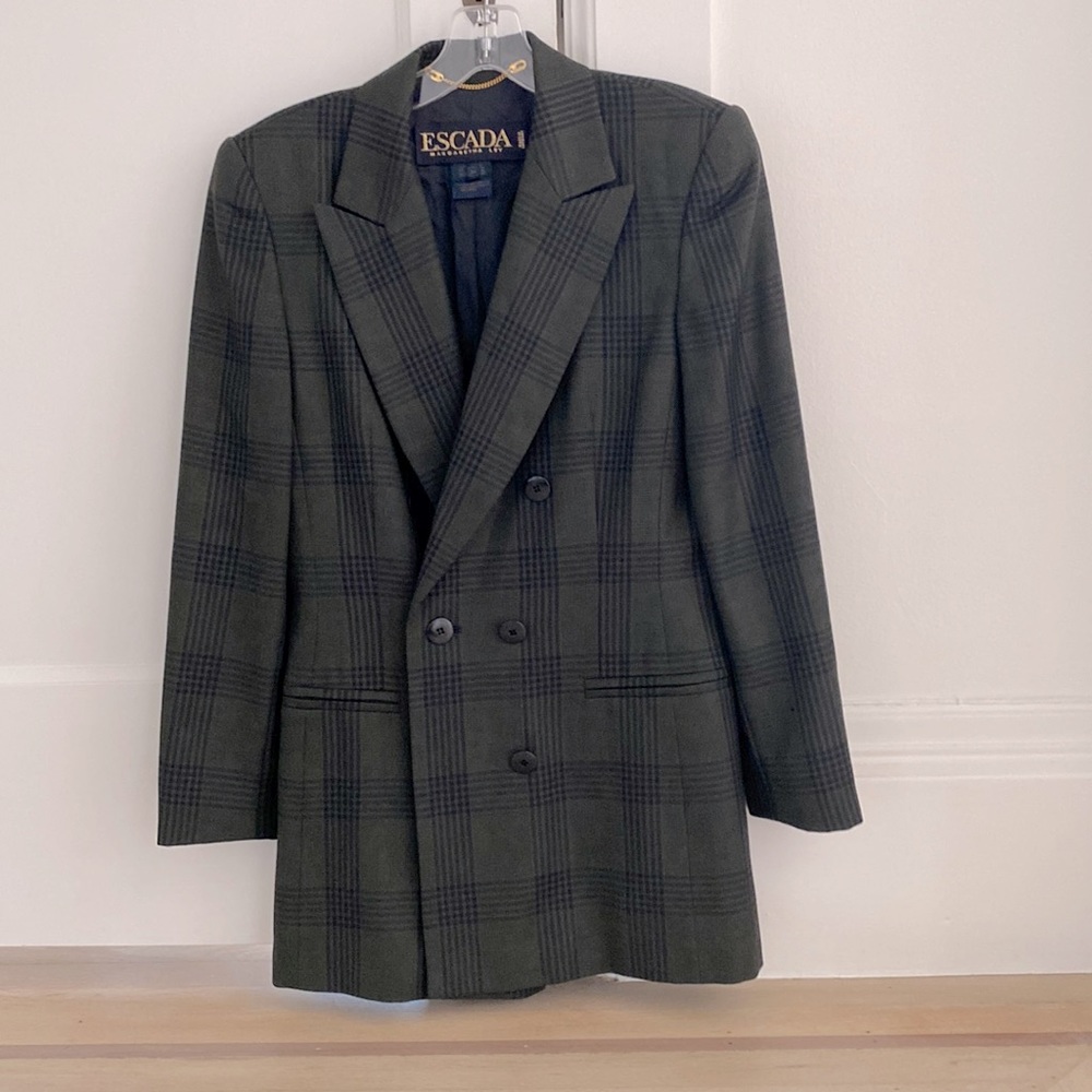 Escada Vintage green/blue plaid blazer